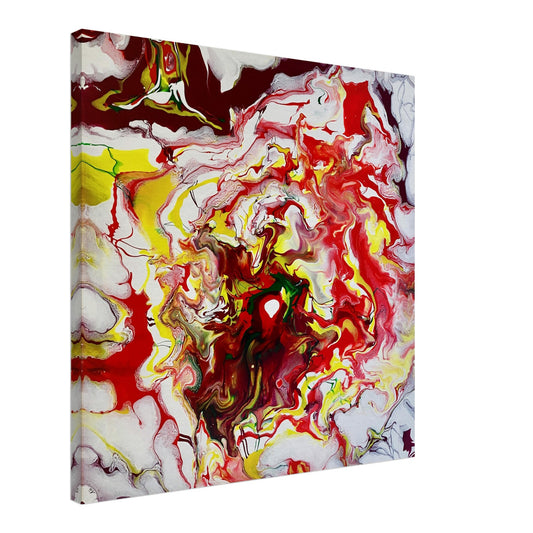 Intense close-up of 'Bonfire' canvas print, with vibrant hues capturing the fiery essence, a statement art piece from Yana Virtuoso's collection.